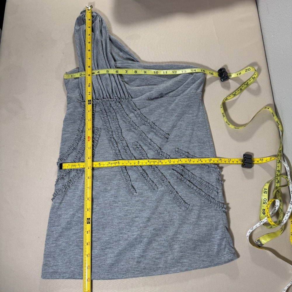 Free People Gray One Shoulder Ruffle Tunic Top Heathered Asymmetric Size M Boho - Picture 12 of 13